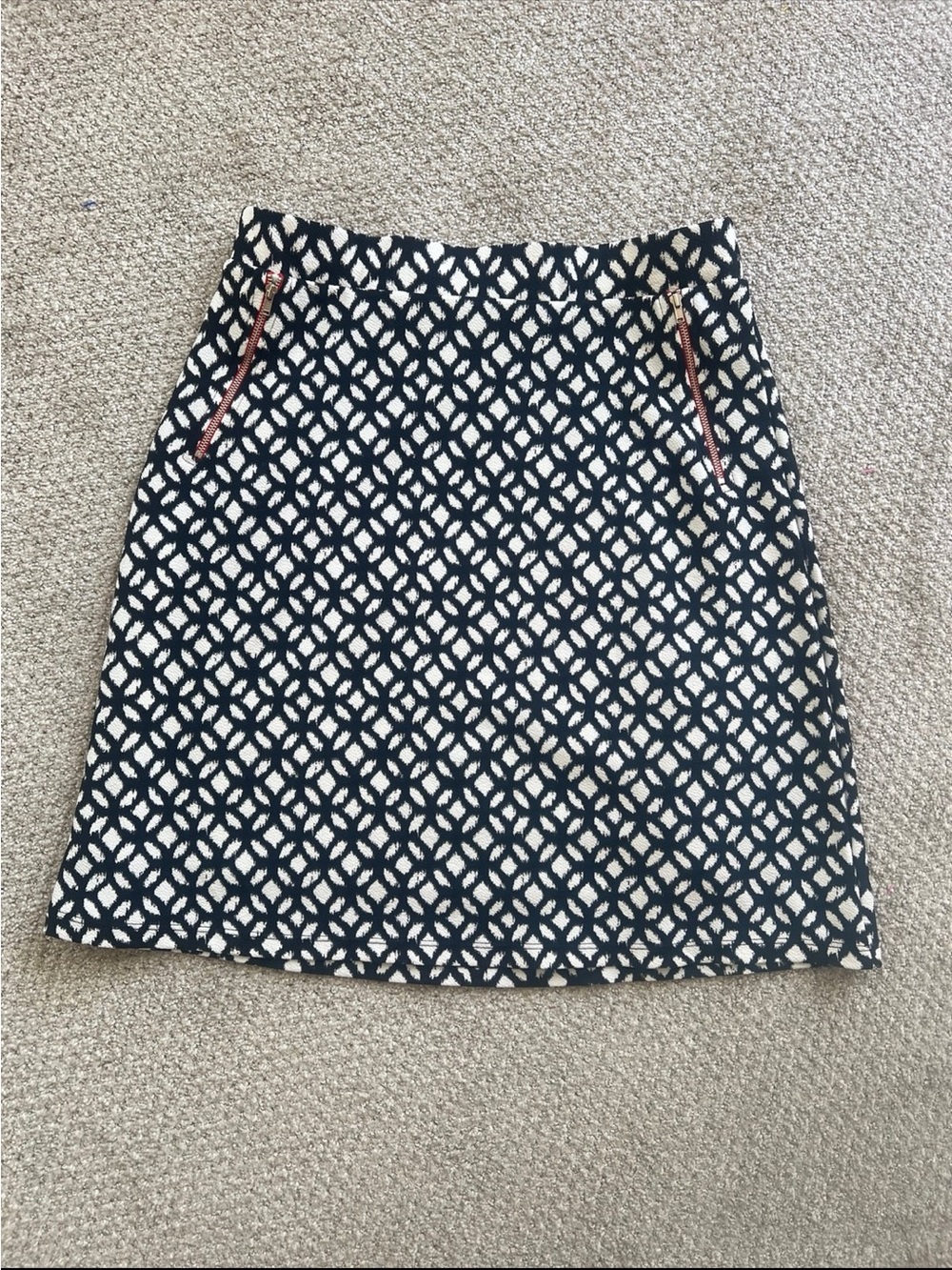 Le Lis Navy and White Geometric A-Line Skirt with Zip Accents